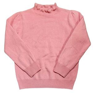 Lea & Viola Cashmere Sweater‎  Ruffle Mock Neck Pink Preppy Coquette Luxury M